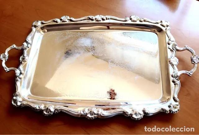 Antig&uuml;edades: Bandeja de alpaca de 48 x 36 cms