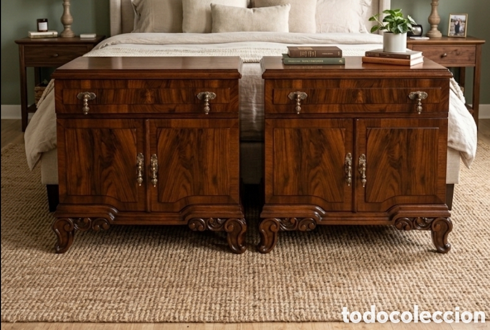 Antig&uuml;edades: Pareja de C&oacute;modas/Mesitas Antiguas de Madera Noble - Excelente Estado