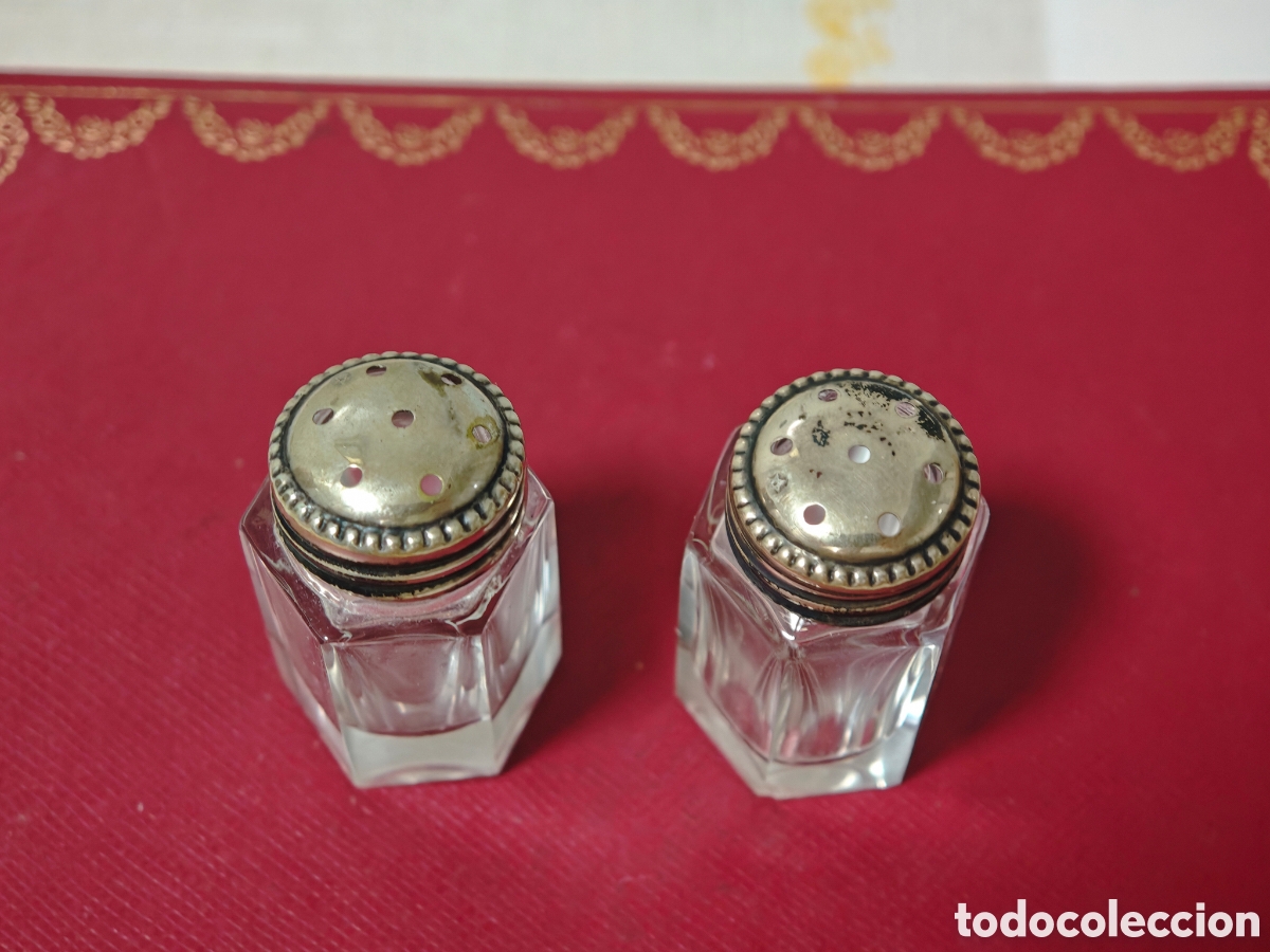 Antig&uuml;edades: Dos saleros en cristal y plata de ley - Foto 3