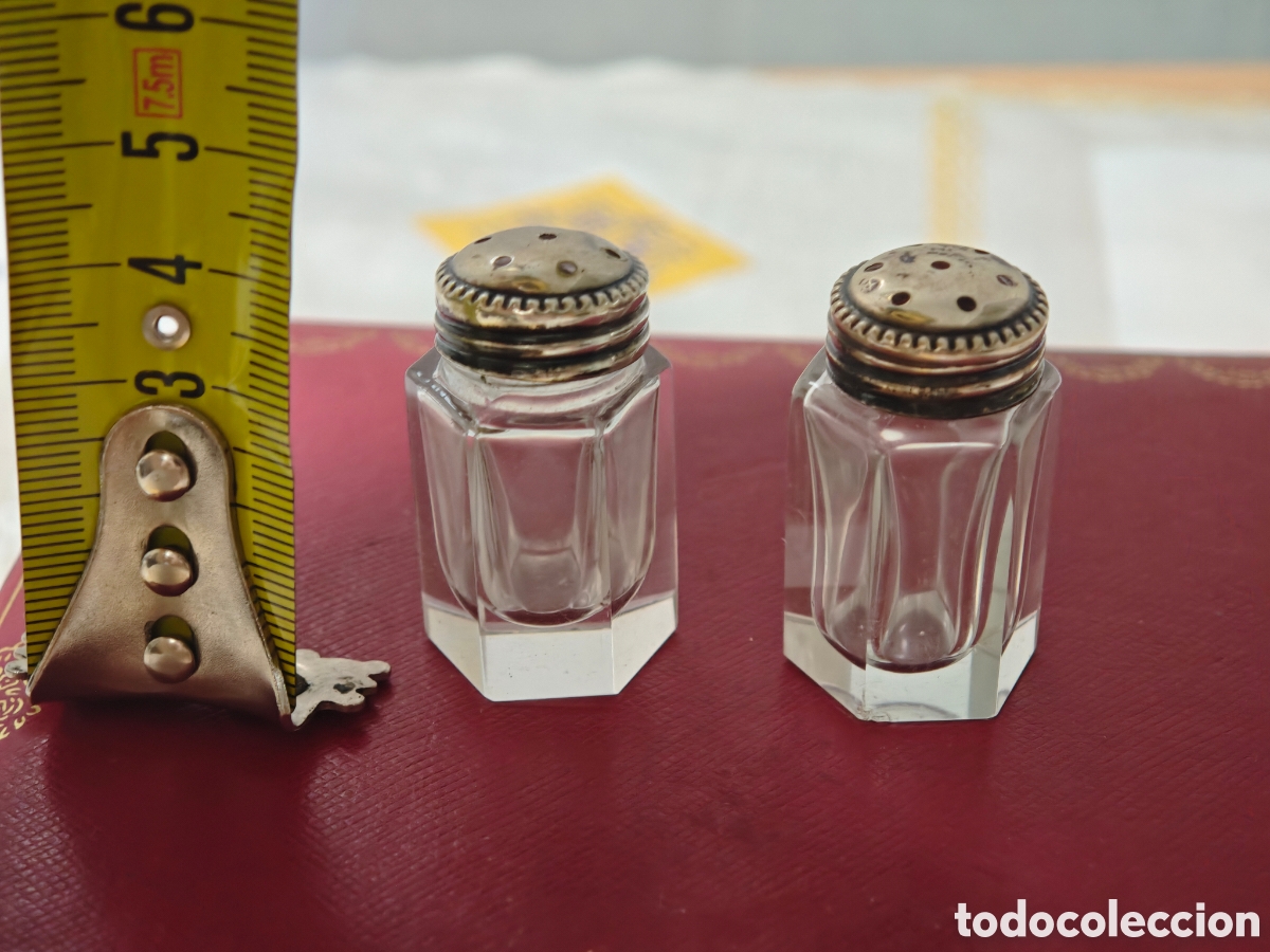 Antig&uuml;edades: Dos saleros en cristal y plata de ley - Foto 4