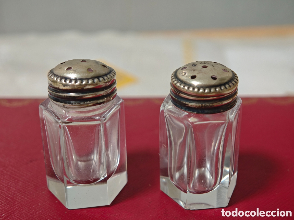 Antig&uuml;edades: Dos saleros en cristal y plata de ley - Foto 5