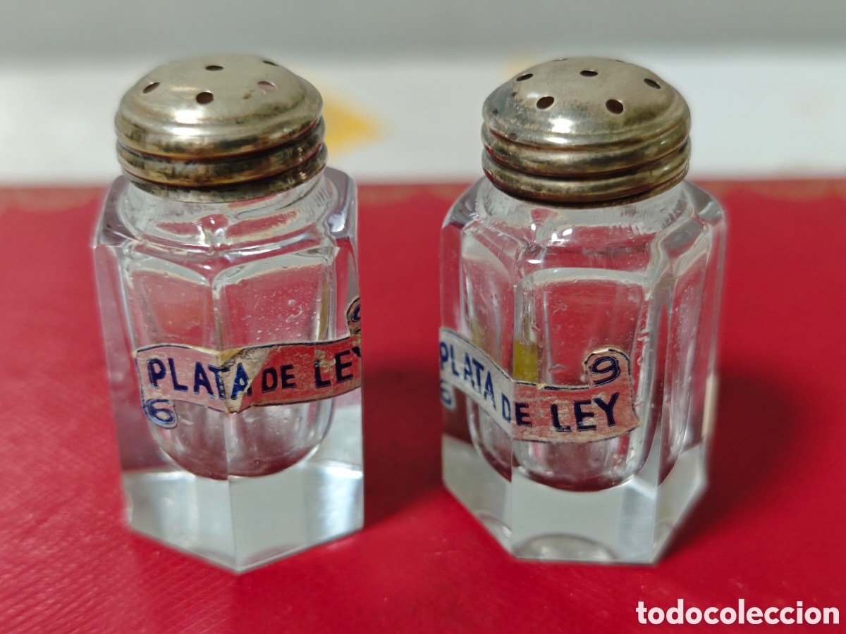 Antig&uuml;edades: Dos saleros de cristal y plata de ley - Foto 2