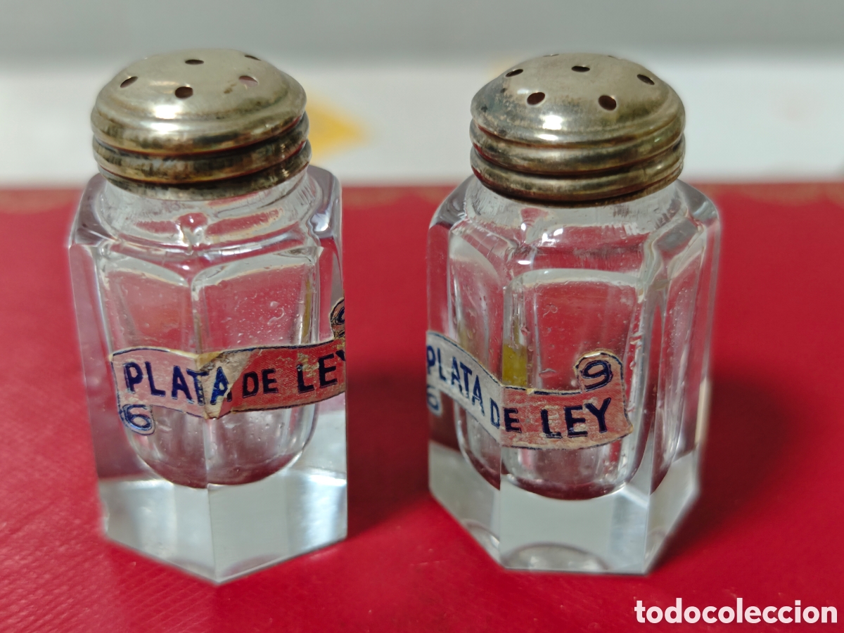 Antig&uuml;edades: Dos saleros de cristal y plata de ley - Foto 4