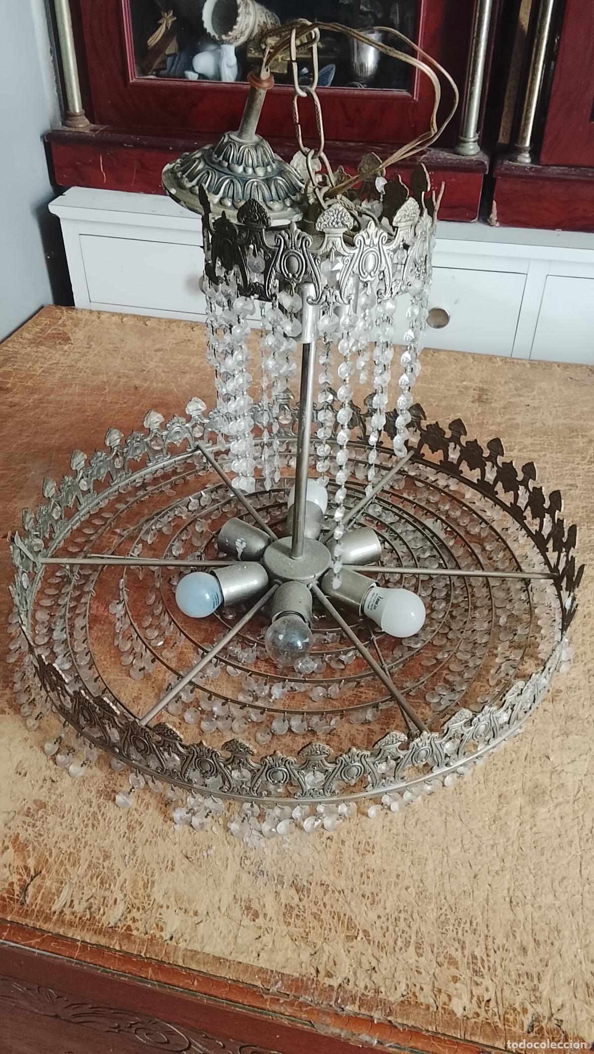 Antig&uuml;edades: GANGA !! GRAN LAMPARA D TECHO CON CIENTOS DE LAGRIMAS DE CRISTAL PARA RESTAURAR CORONAS AROS REDONDO