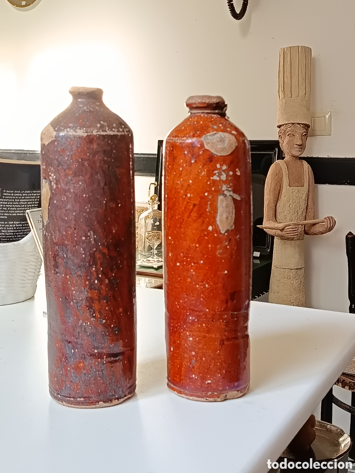 Antig&uuml;edades: Pareja de botellas de barro vidriado s XIX