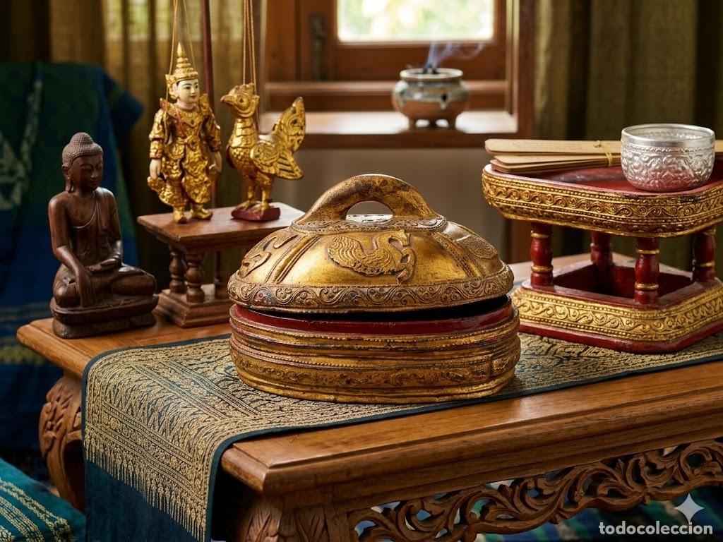 Antig&uuml;edades: Caja de laca birmana. Medidas 22x13x15 de alta cm y pesa 960 Gr.