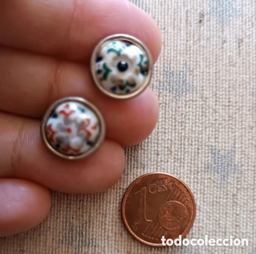 Antig&uuml;edades: Pendientes de plata y ceramica de Sargadelos (A5)