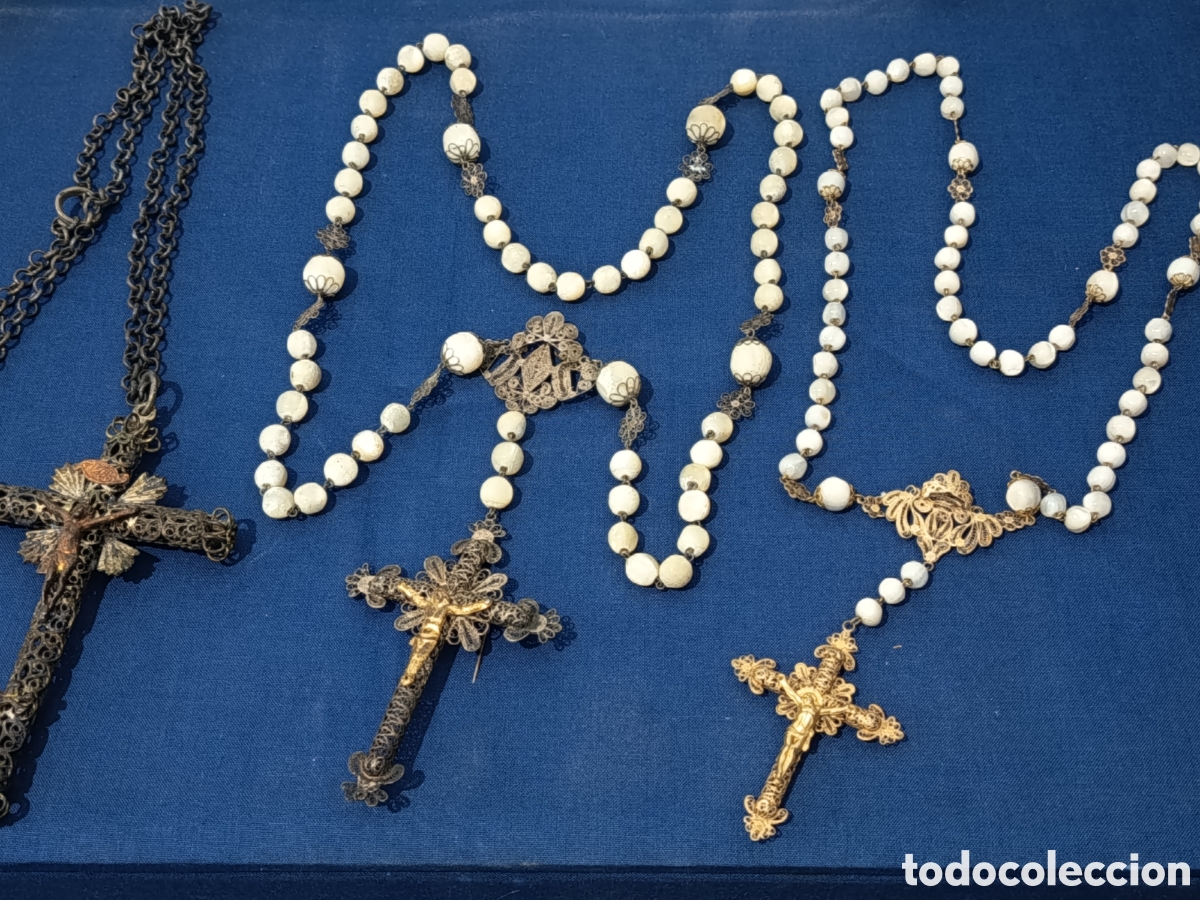 Antig&uuml;edades: IMPRESIONANTES ROSARIOS ANTIGUOS DEL SIGLO XIX PLATA NACAR FILIGRANA GRAN TAMA&Ntilde;O