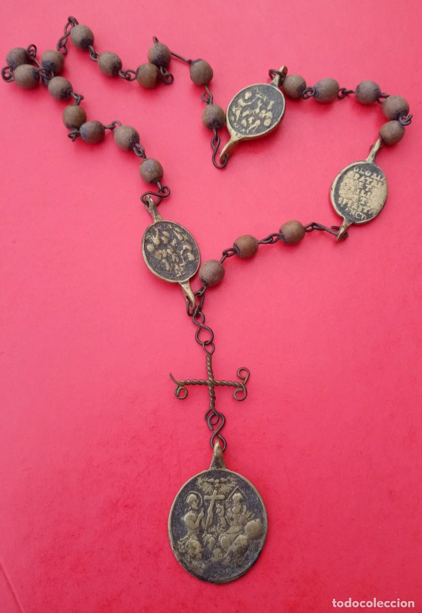 Antig&uuml;edades: Rosario Siglo XVIII XIX Medalla Amuleto Protecci&oacute;n. Santo Dios, Libranos de todo mal.