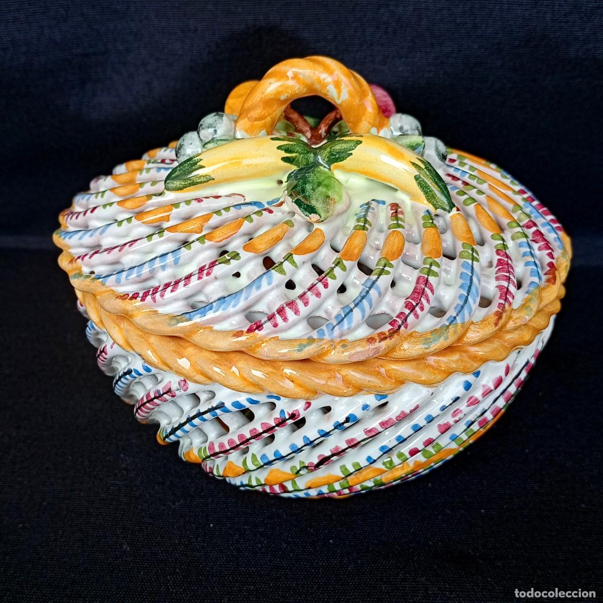 Antig&uuml;edades: CESTA JOYERO BOMBONERA DE CER&Aacute;MICA TRENZADA FIRMADA