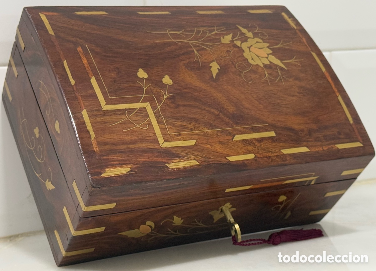 Antiguidades: ELEGANTE CAJA JOYERO CAOBA BRONCE LAT&Oacute;N