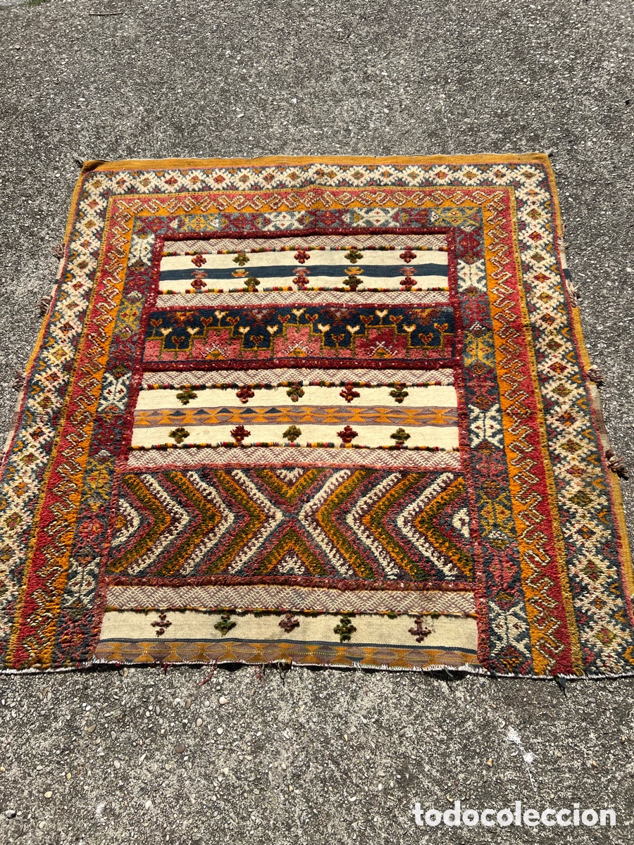 Antig&uuml;edades: Preciosa alfombra kilim tribal ber&eacute;ber glaoui alto ATLAS anudada a mano en lana 160 por 150cm