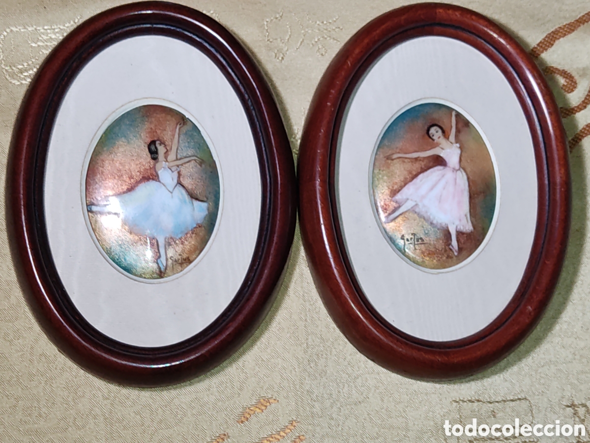 Antig&uuml;edades: Antiguos cuadros de madera,bailarinas de ballet en esmalte pintados a mano con la firma del autor.