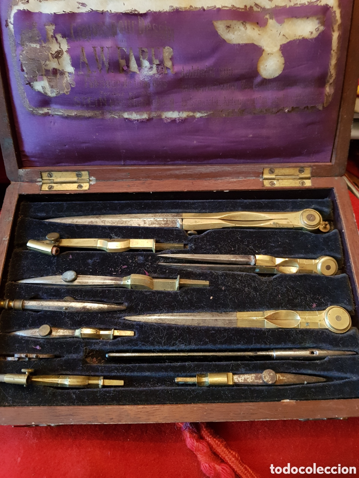 Antig&uuml;edades: ANTIGUA CAJA DE CAOBA DE COMPASES DEL TERCER REICH.