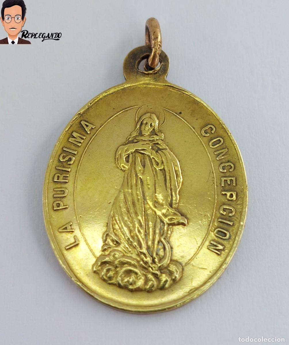 Antig&uuml;edades: ANTIGUA MEDALLA DE LA PUR&Iacute;SIMA CONCEPCI&Oacute;N - JHS Y CRUZ - EN METAL METAL DORADO - A&Ntilde;OS 50/60 ESPA&Ntilde;A