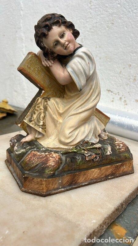 Antig&uuml;edades: Peque&ntilde;o Ni&ntilde;o de Olot de 23 cm altura tipo Olot con ojos de cristal