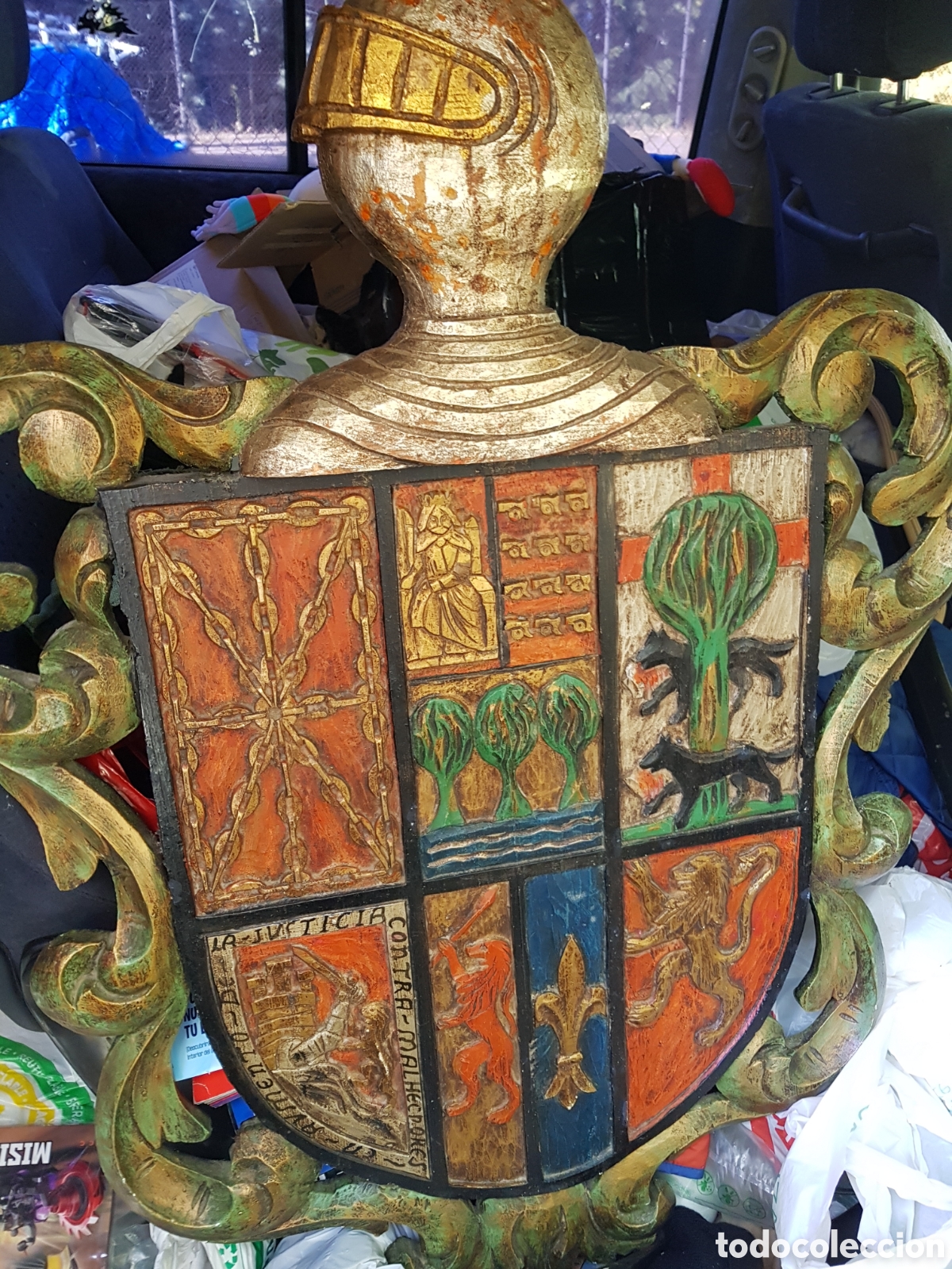 Antig&uuml;edades: ESPECTACULAR Y ANTIGUO ESCUDO GIGANTE HERALDICO DE MADERA TALLADA