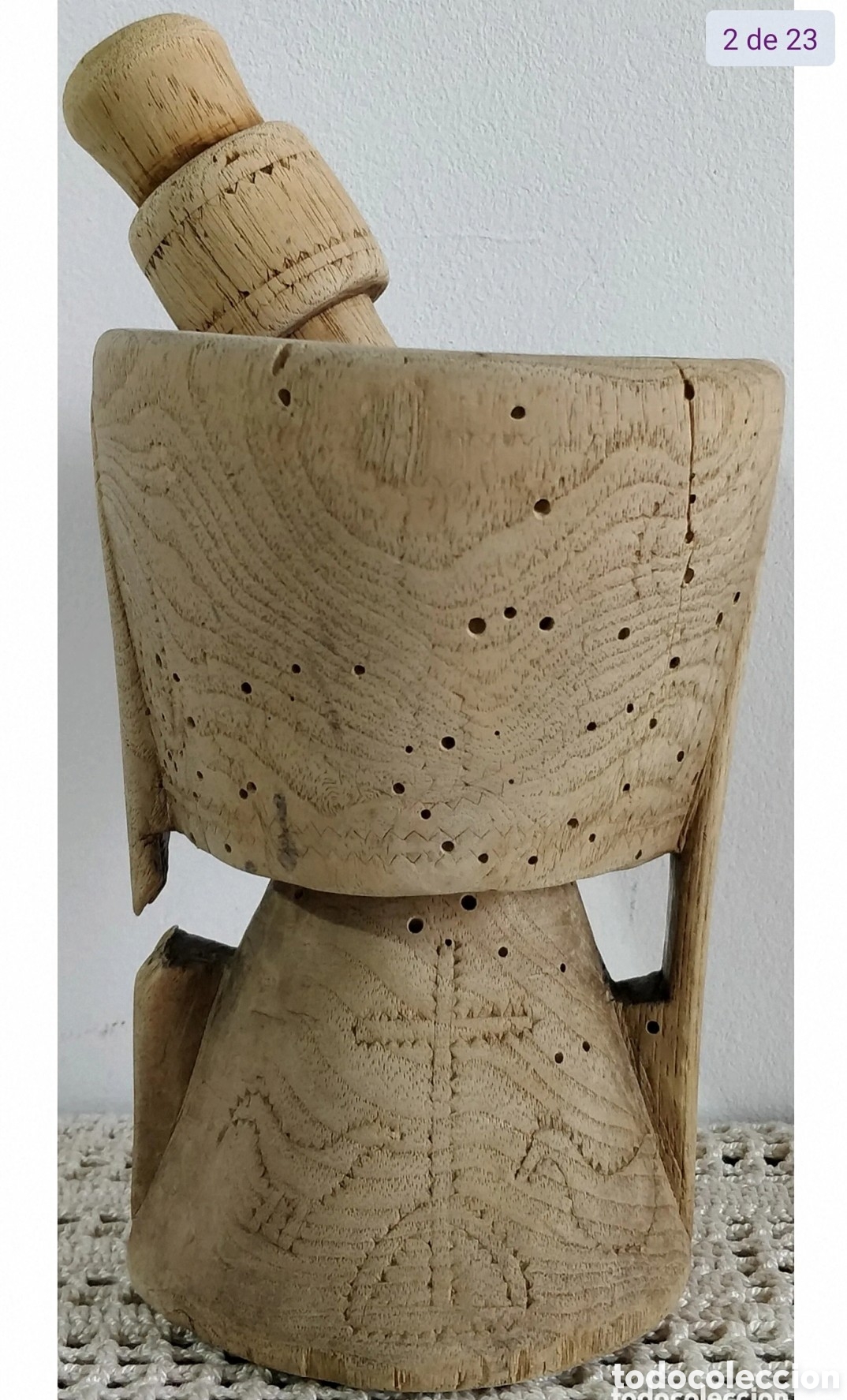 Antig&uuml;edades: Mortero Muy Antiguo de Madera Arte Pastoril