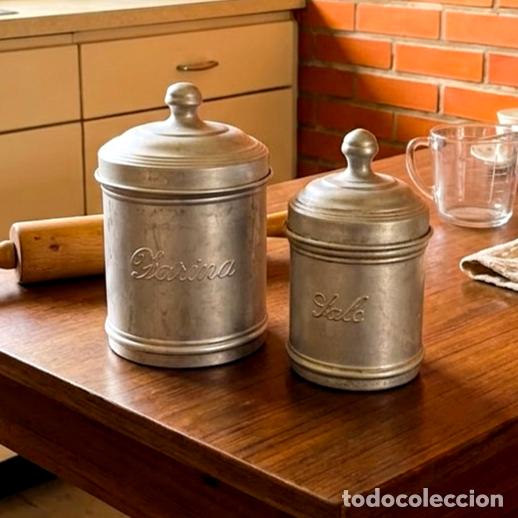 Antig&uuml;edades: Tarros de cocina antiguos aluminio tapa vintage