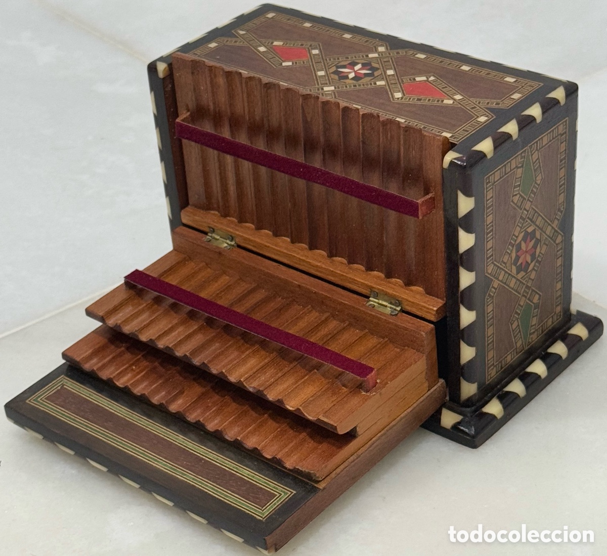 Antiquit&auml;ten: PRECIOSA CAJA TABACALERA TARACEA HUESO