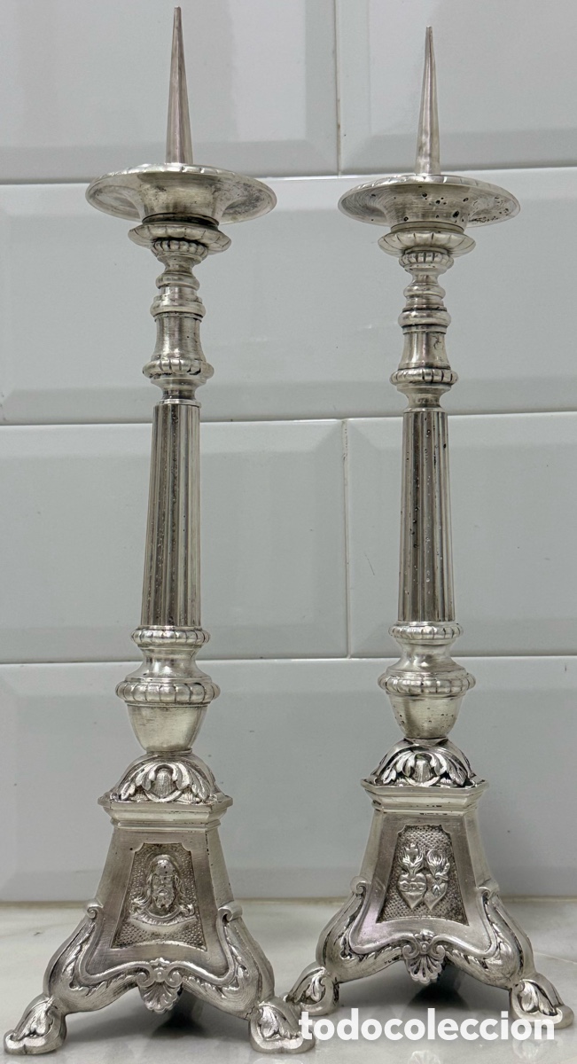 Antig&uuml;edades: ANTIGUOS HACHEROS CANDELABROS IGLESIA FRANCIA XIX