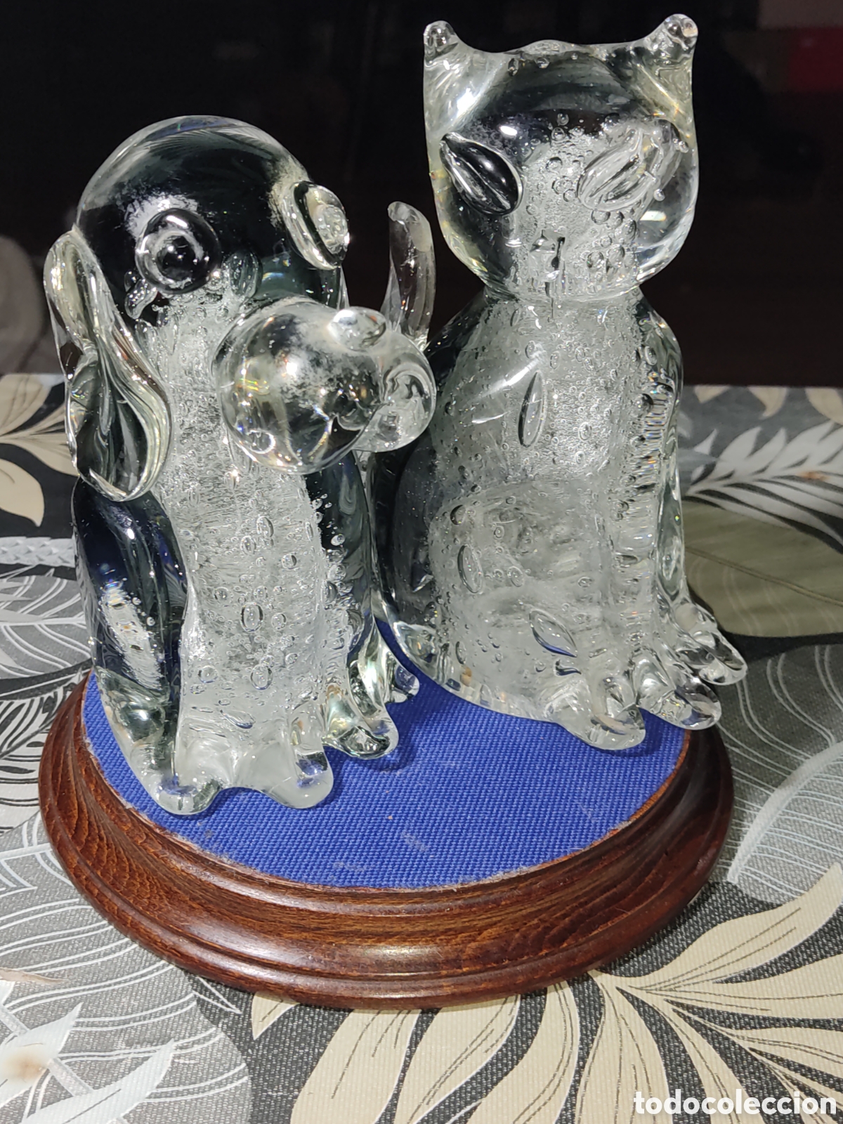 Antig&uuml;edades: Pisapapeles de oficina Perro y gato de cristal de Murano macizo.1 kilo de peso cada una