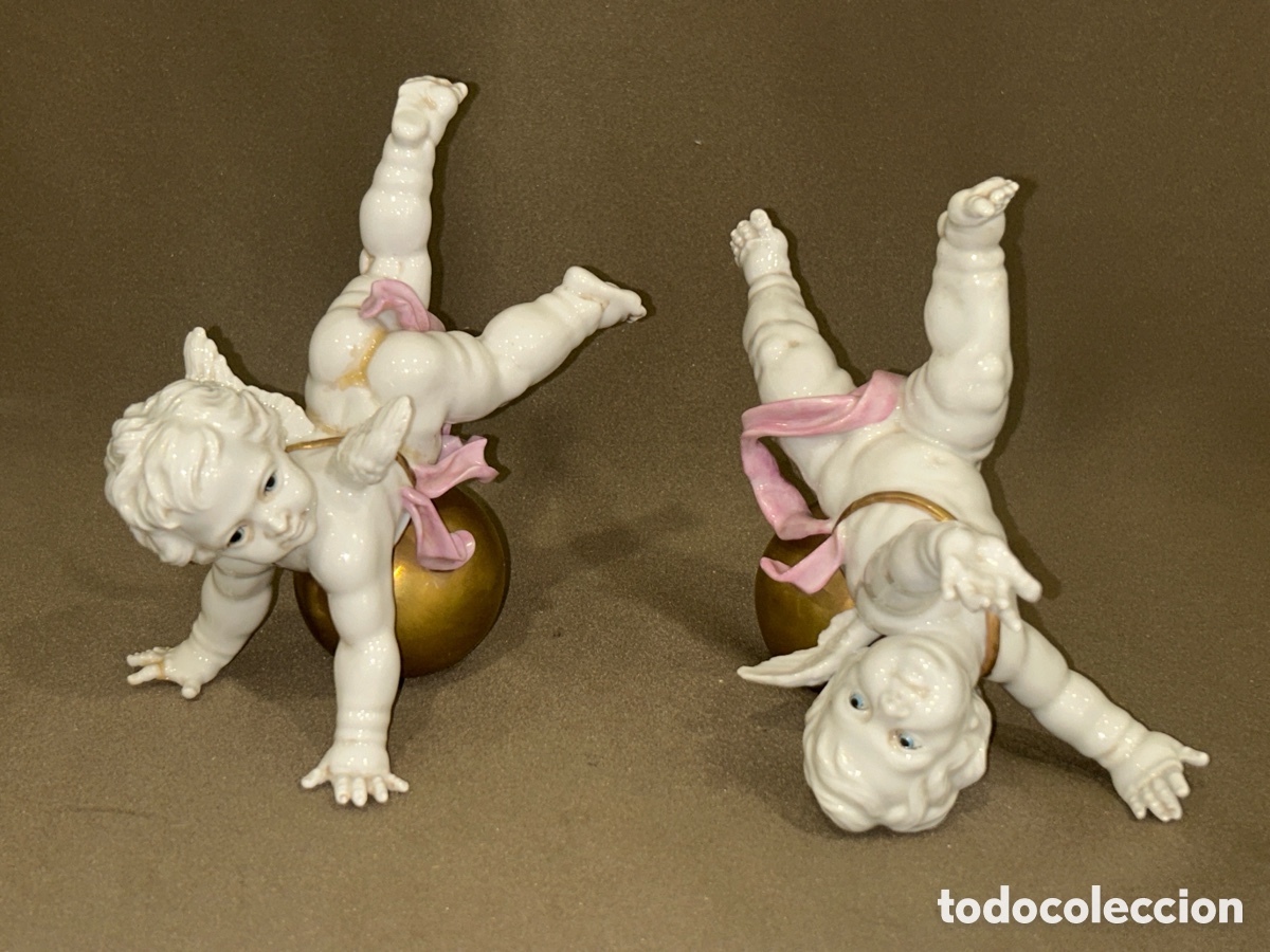 Antig&uuml;edades: CONJUNTO DE 2 ANGELITOS PORCELANA ALGORA *VER FOTOS*,PERFECTOS.