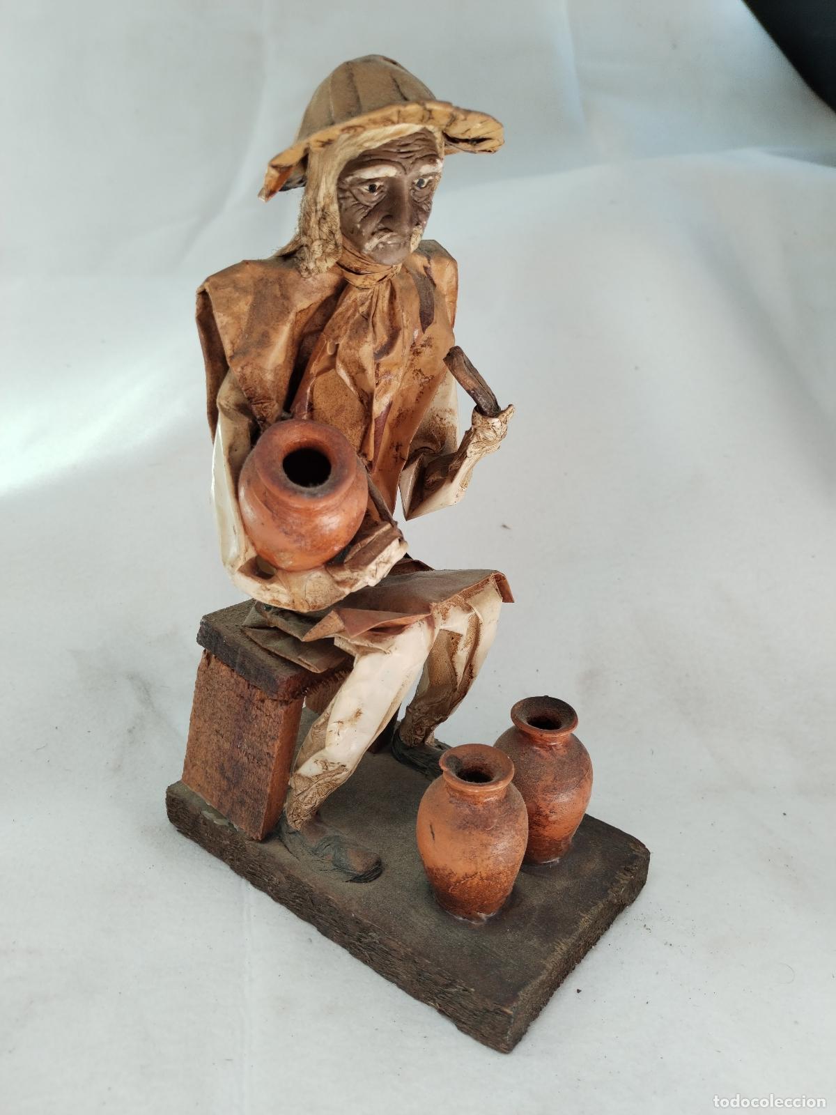 Antig&uuml;edades: figura artesania mexico papel mache, anciano con cantaros