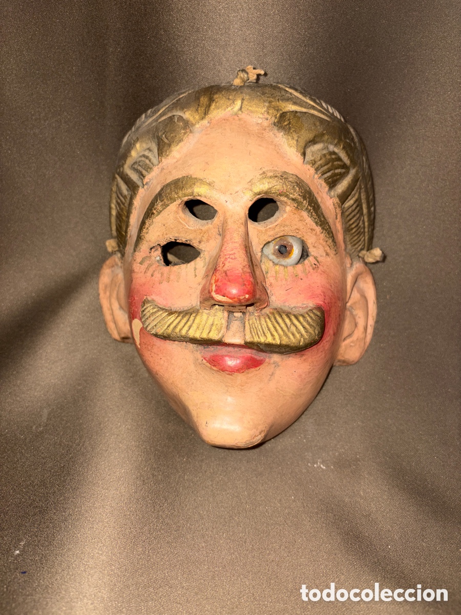 Antig&uuml;edades: Antigua MASCARA. MADERA POLICROMADA. GUATEMALA. BAILE DE LA CONQUISTA*ver fotos*