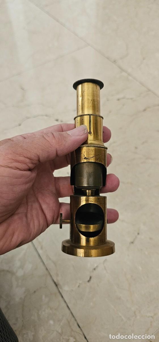 Antig&uuml;edades: Antiguo microscopio bolsillo bronce