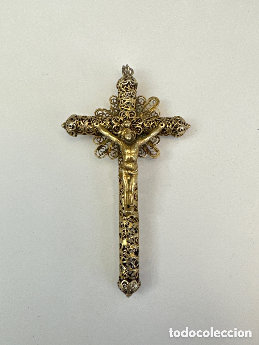 Antig&uuml;edades: ANTIGUO CRUCIFIJO FILIGRANA PLATA XIX PARA ROSARIO CRUZ PECTORAL JESUCRISTO CRUZ