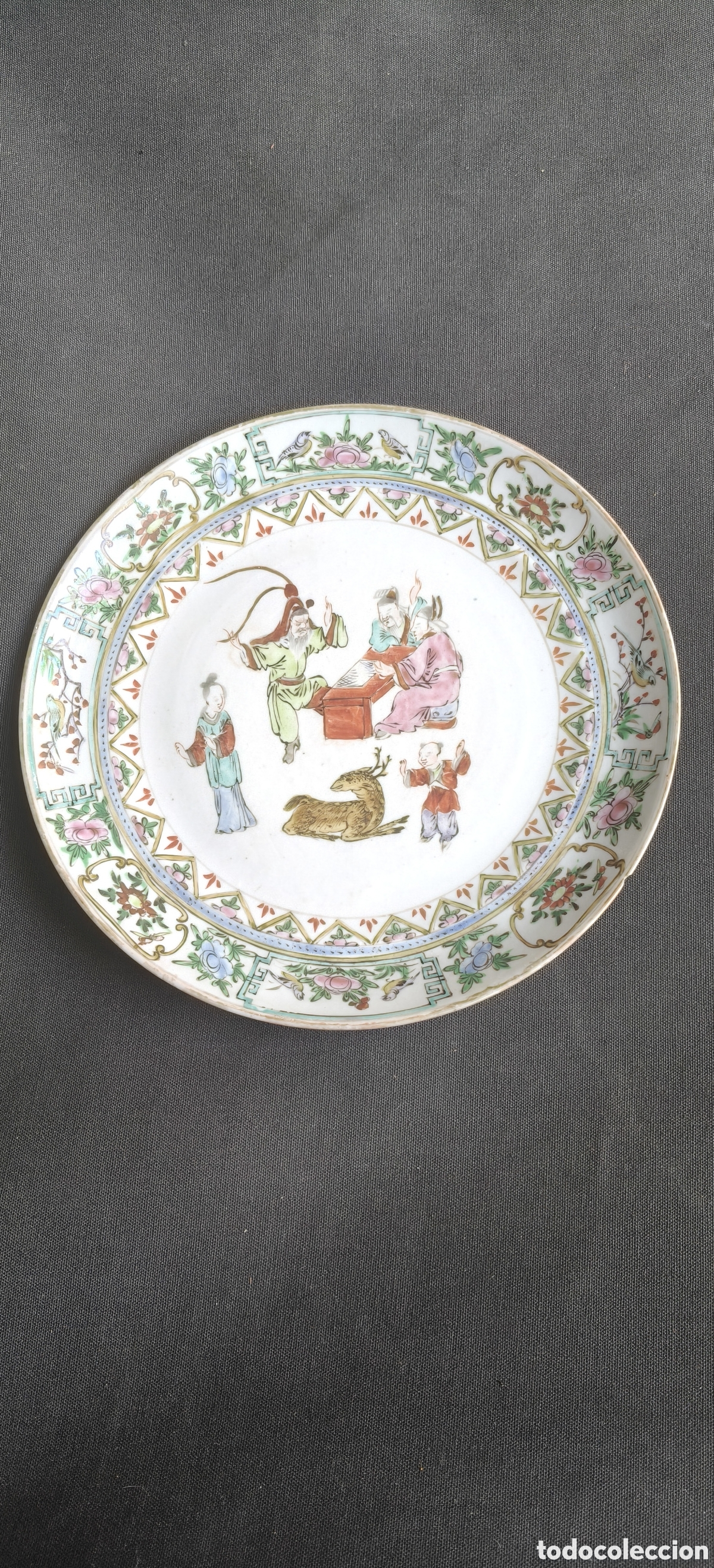 Antiguidades: Antiguo Plato Canton&eacute;s de Porcelana China , Siglo XIX