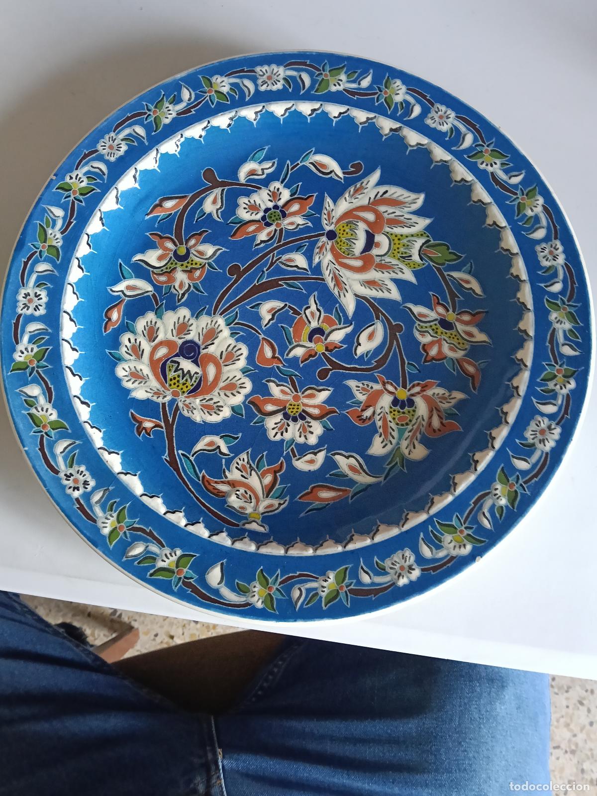 Antig&uuml;edades: PLATO DECORATIVO KUTANGA TURQUIA HECHO A MANO ANTIGUO 32 CMS DIAMETRO