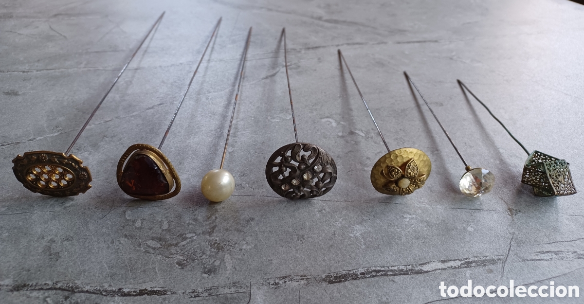 Antig&uuml;edades: Lote de siete antiguas agujas para sombrero .
