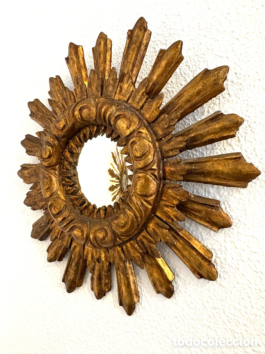 Antig&uuml;edades: ESPEJO SOL MADERA DORADO - Foto 2
