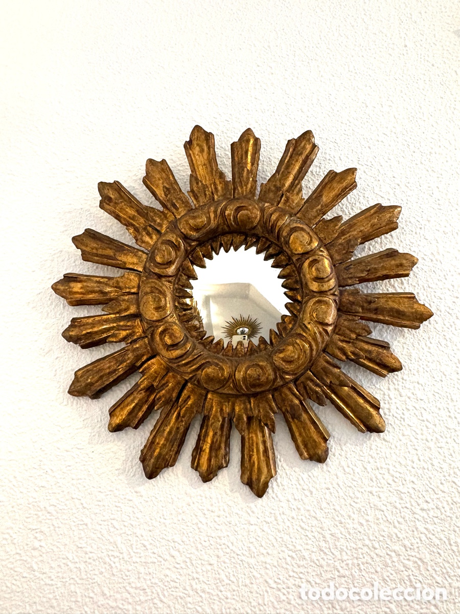 Antig&uuml;edades: ESPEJO SOL MADERA DORADO - Foto 3