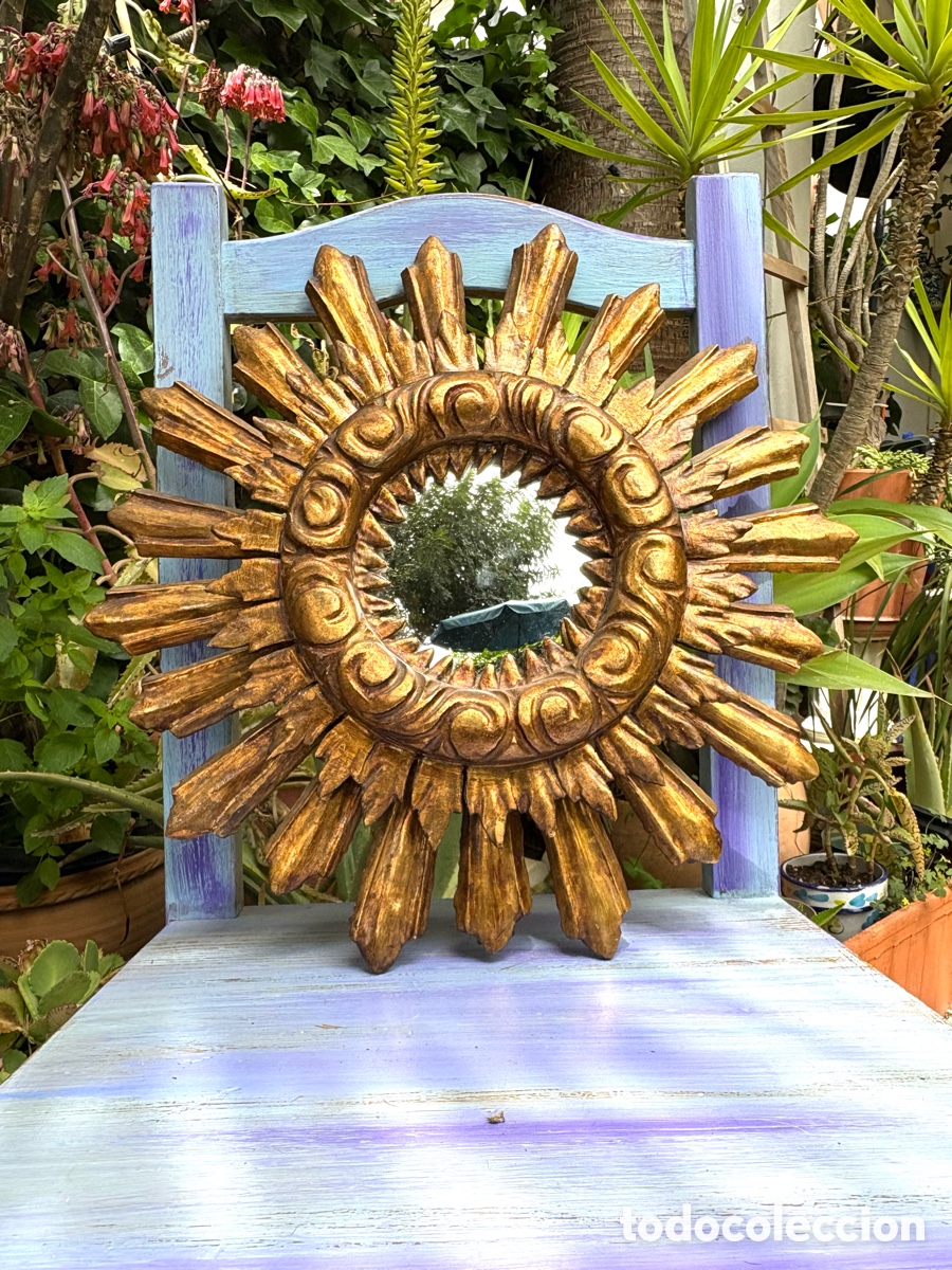 Antig&uuml;edades: ESPEJO SOL MADERA DORADO - Foto 8