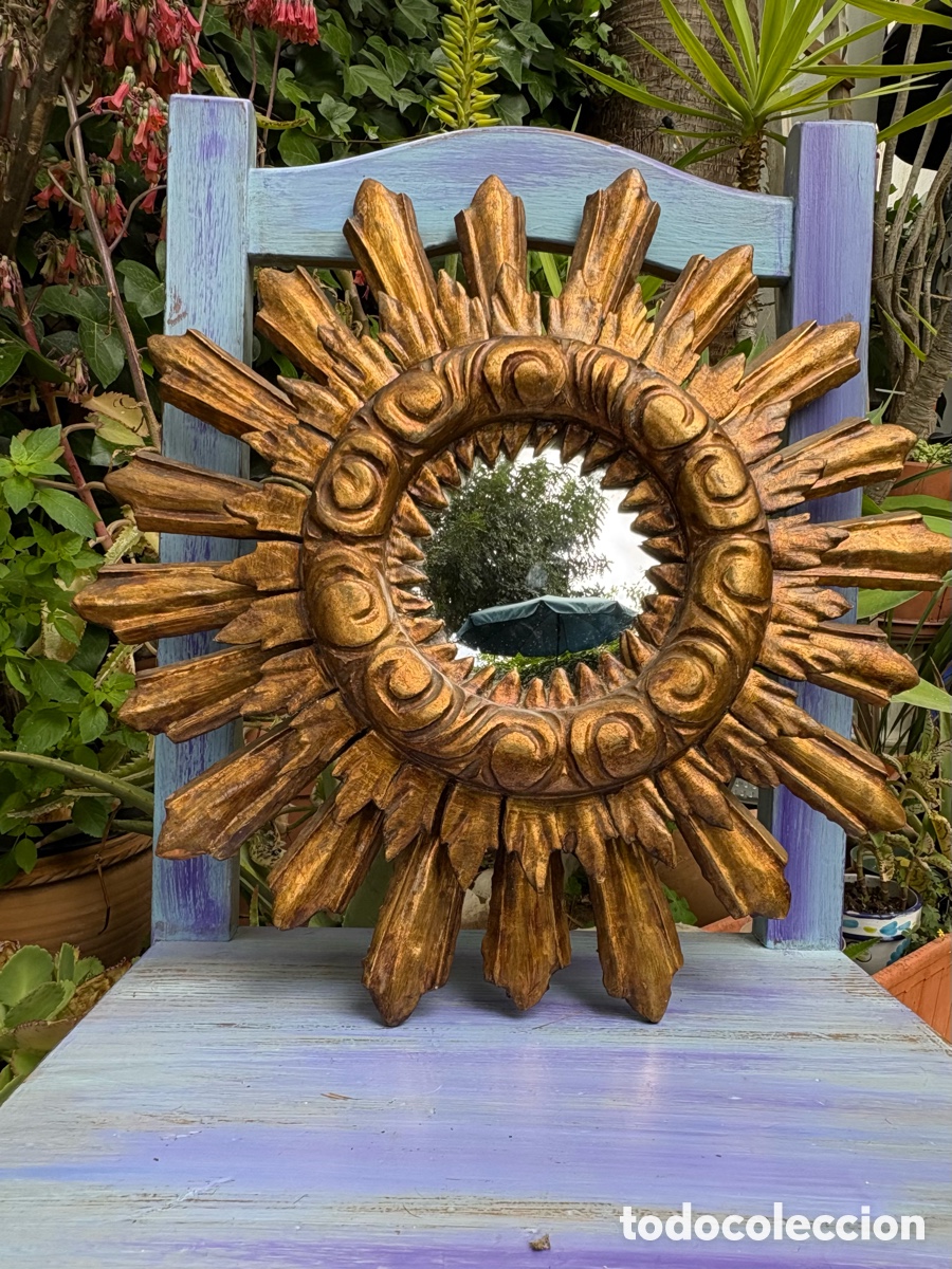 Antig&uuml;edades: ESPEJO SOL MADERA DORADO - Foto 14