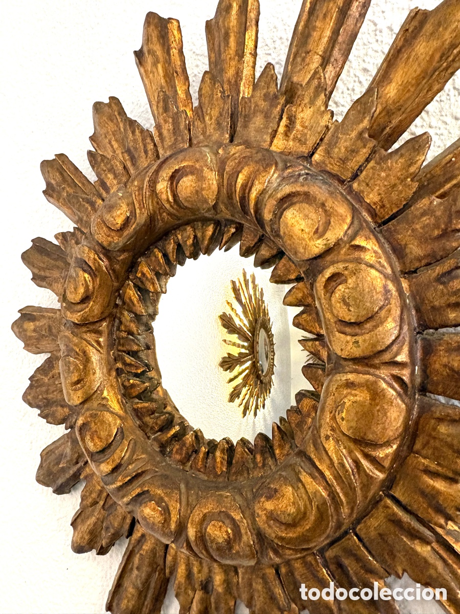 Antig&uuml;edades: ESPEJO SOL MADERA DORADO - Foto 1