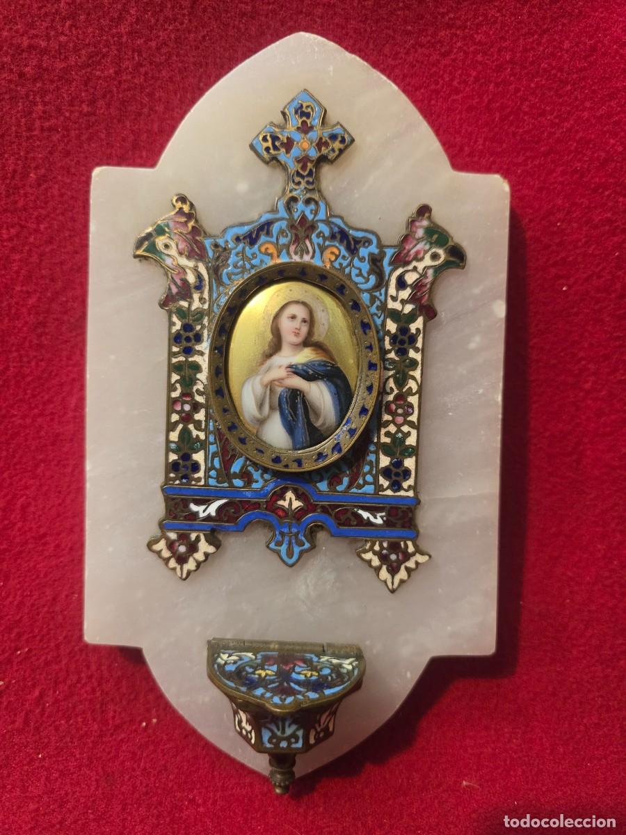 Antig&uuml;edades: BENDITERA DE METAL CON ESMALTE