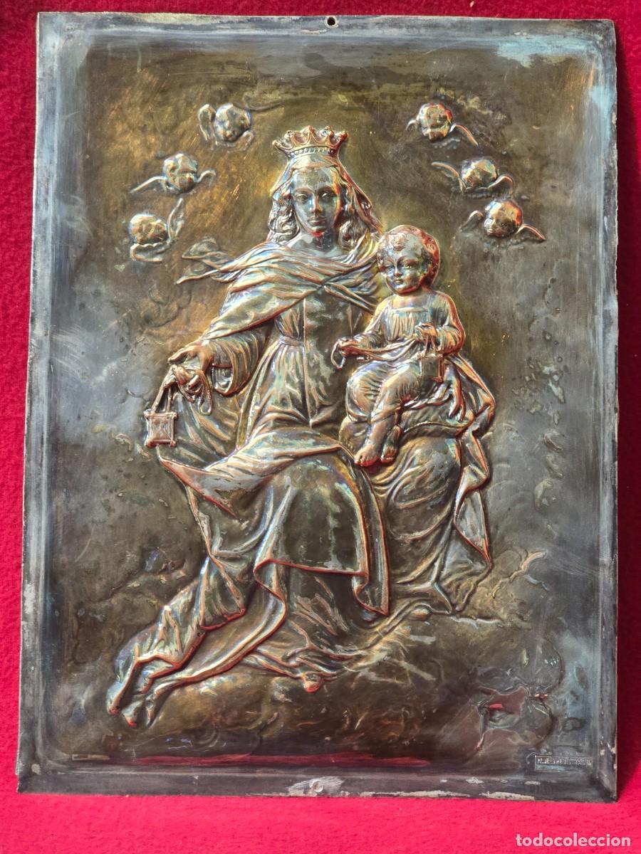 Antiquit&auml;ten: CUADRO, PLACA DE COBRE PLATEADA DEL VIRGEN DE CARMEN