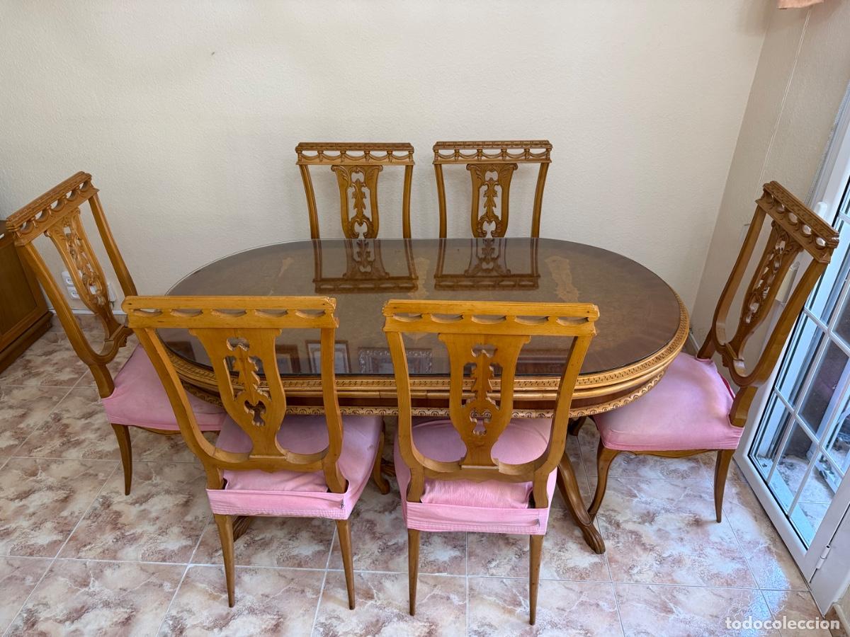 Antig&uuml;edades: Conjunto comedor cl&aacute;sico Neocl&aacute;sico completo: mesa ovalada + 6 sillas talladas