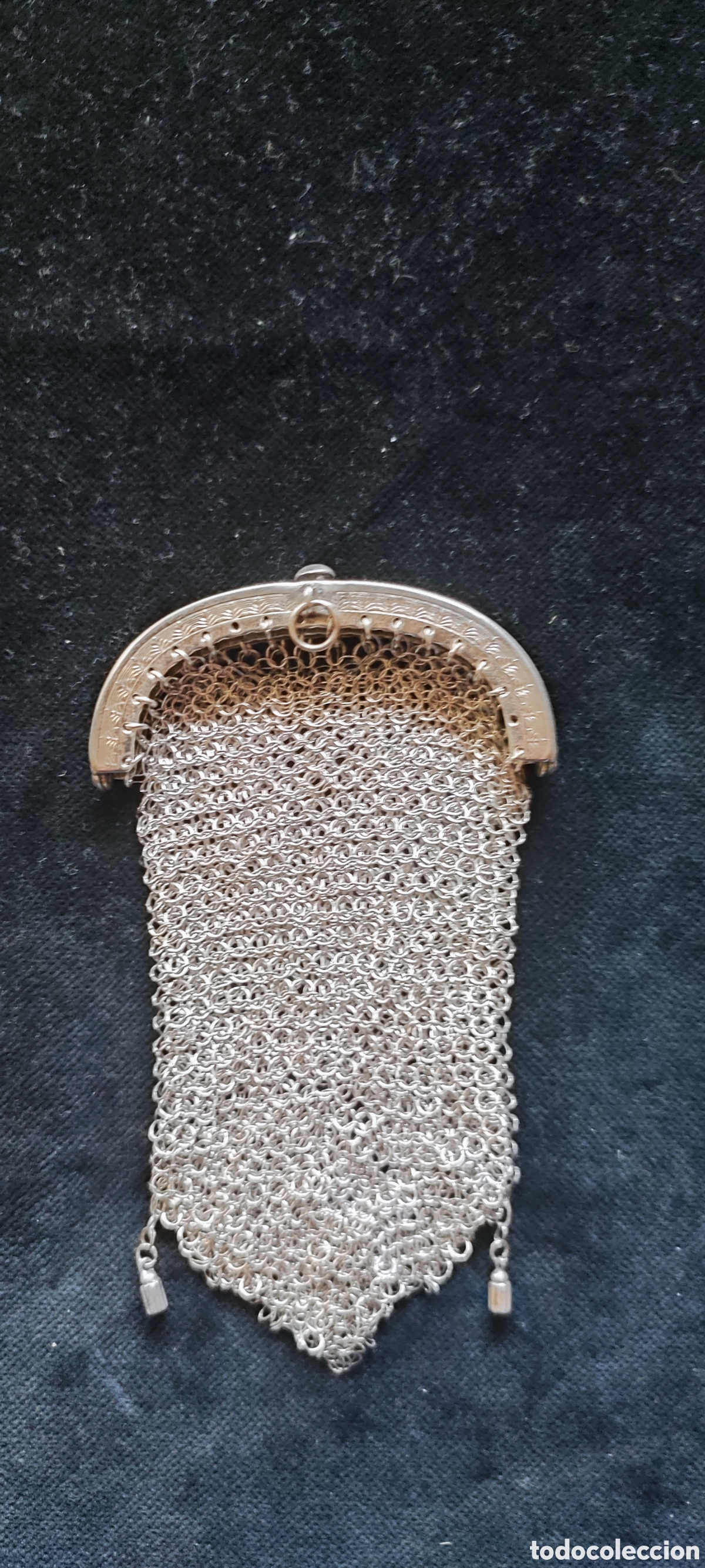 Antig&uuml;edades: Antiguo monedero chatelaine de malla de plata francesa siglo XIX