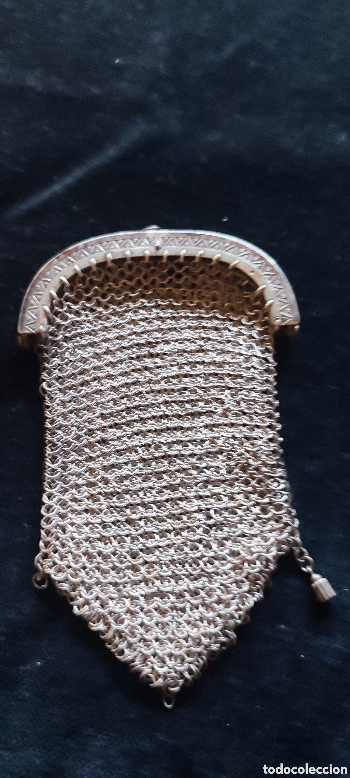 Antig&uuml;edades: Antiguo monedero siglo XIX chatelaine de malla de plata francesa