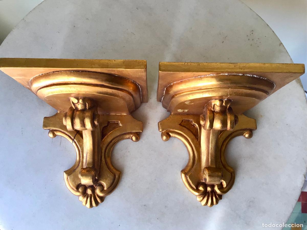 Antiquit&auml;ten: MARAVILLOSA PAREJA DE ANTIGUAS MENSULAS -PEANAS EN MADERA DORADAS AL ORO