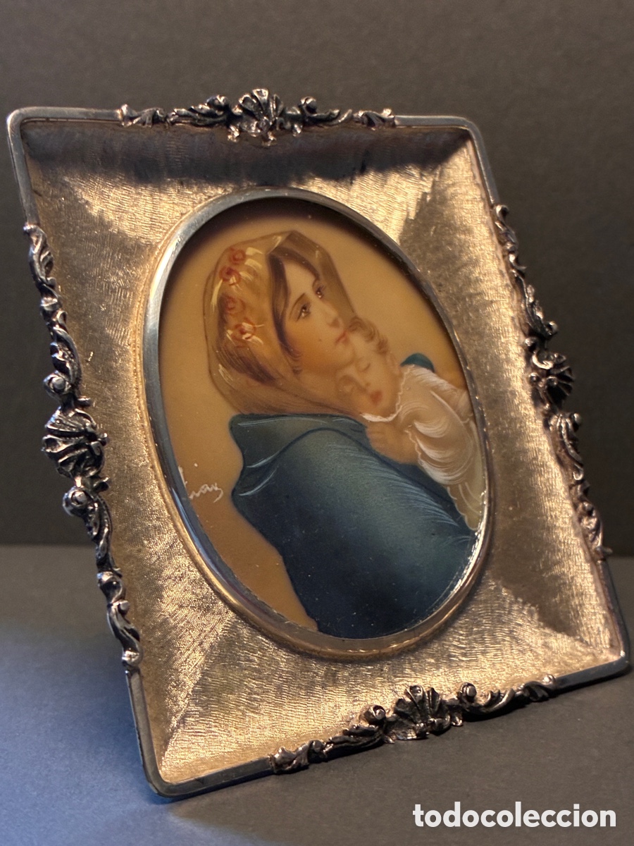 Antig&uuml;edades: Placa devocional - plata - Mar&iacute;a con ni&ntilde;o