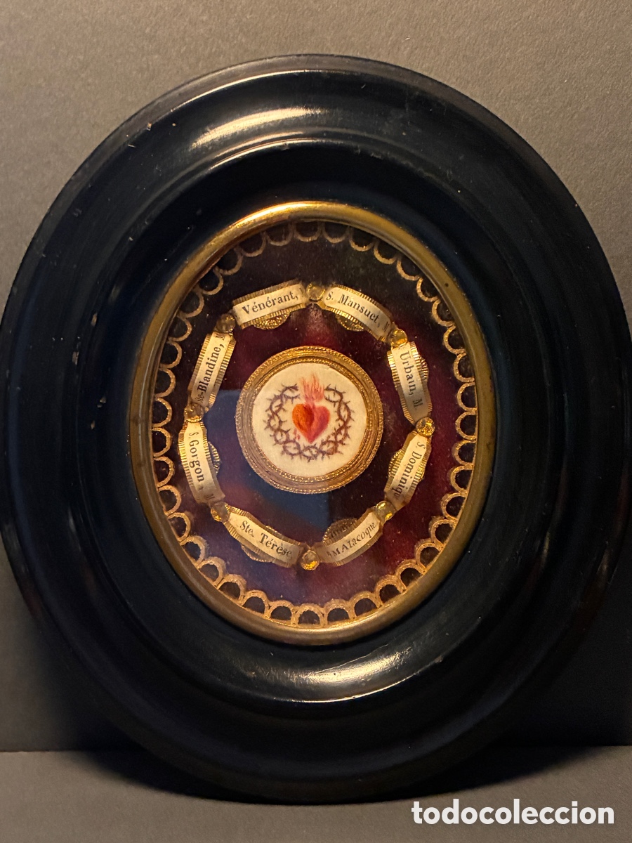 Antig&uuml;edades: Cuadro Sagrado Coraz&oacute;n - Relicario - XIX