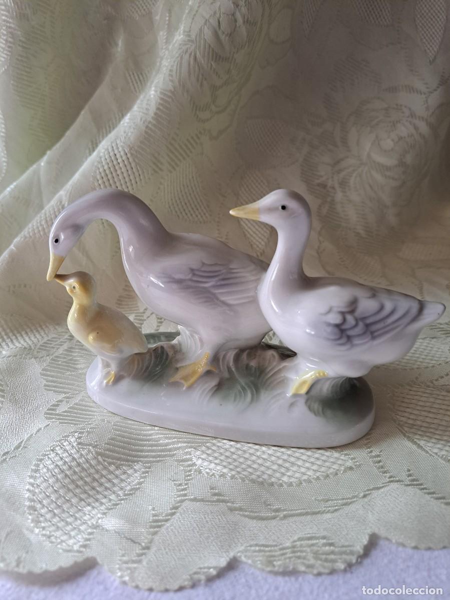 Antig&uuml;edades: Figura de familia de gansos de porcelana Carl Scheidig: GDR ALEMANIA ORIENTAL