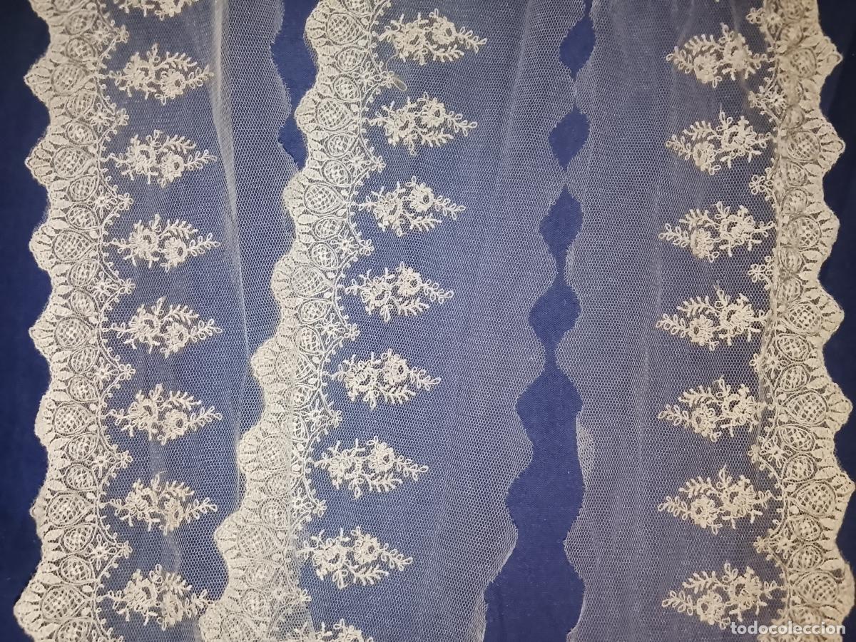 Antig&uuml;edades: 4 METROS PRECIOSA BLONDA PUNTILLA ENCAJE TUL BORDADO BEIGE PARA VIRGEN DE VESTIR . ANCHO 9 CM