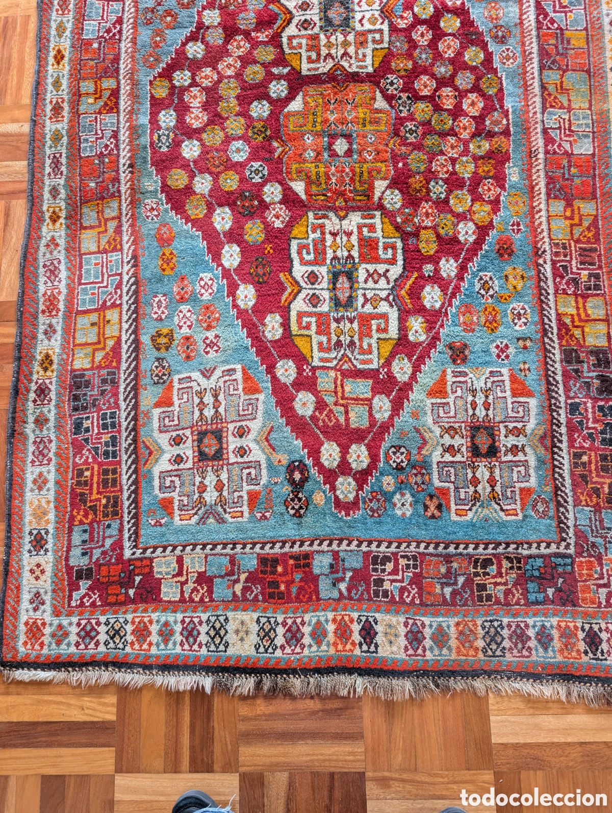 Antiquit&auml;ten: Antigua Alfombra Tribal de Lana - Estilo Shiraz / Kazak - 265 x 150 cm